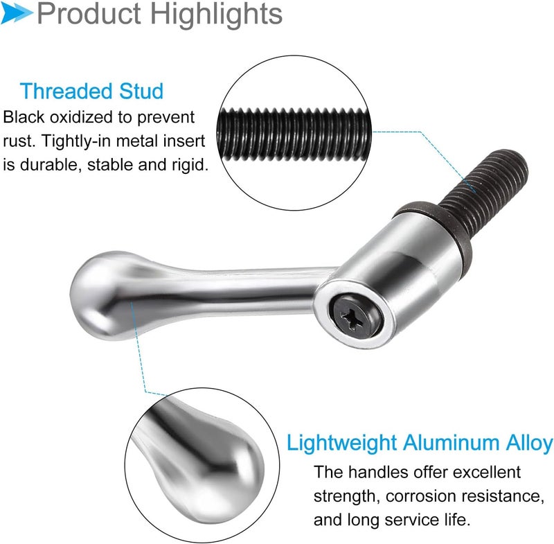 CoCud Clamping Lever Handles, M10 x 25mm Male Thread, Adjustable Quick Release Locking Rotating Bolt Knobs Silver Tone - (Applications: for Lathe Machinery), 2-Pieces - Image 4